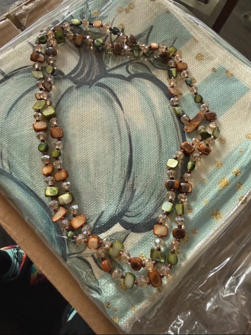 Multi-Strand Green and Brown Beaded Necklace